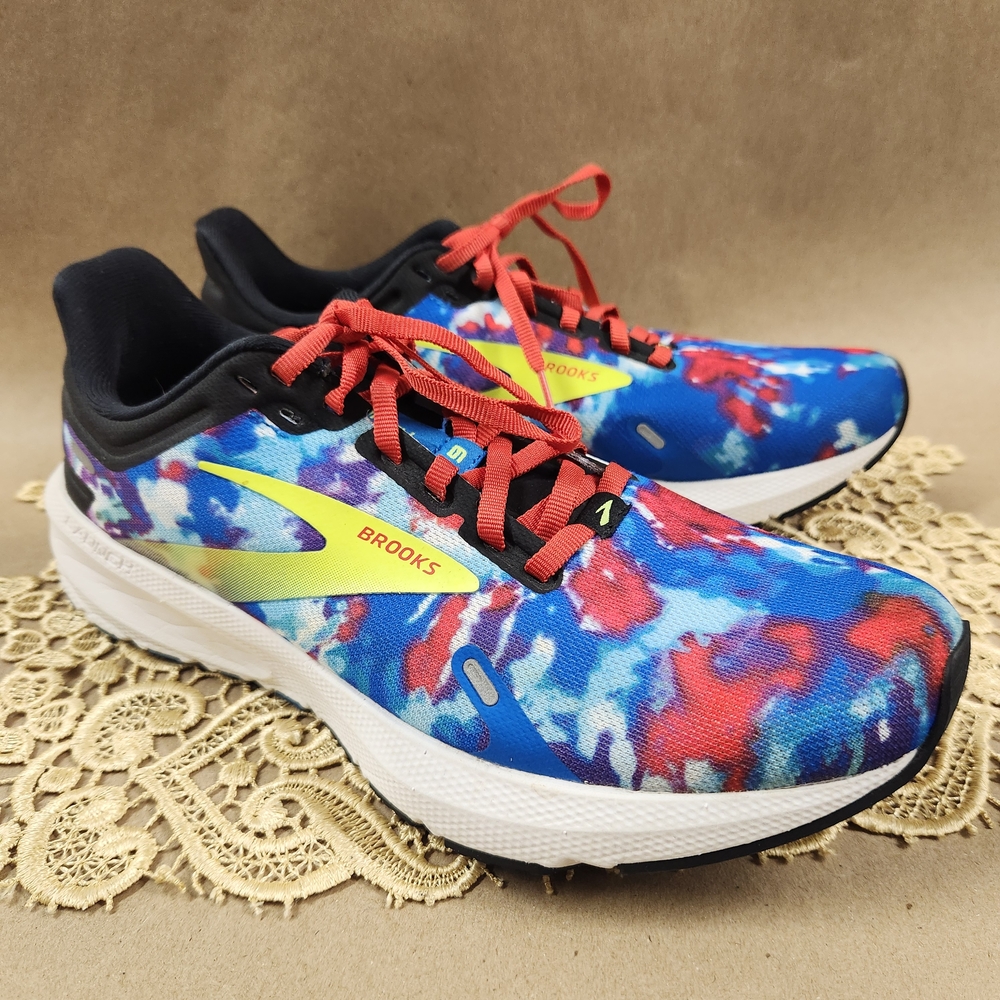 Brooks Launch 9 Running Shoes Womens Sz 8.5 Sneakers Multicolor Tie-Dye Blue Red